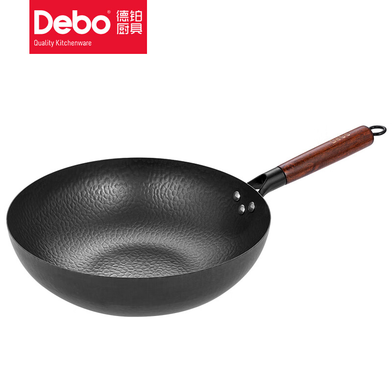 Debo德铂精铁锅无涂层炒锅家用炒菜锅不粘锅 加厚款-黑色 32cm