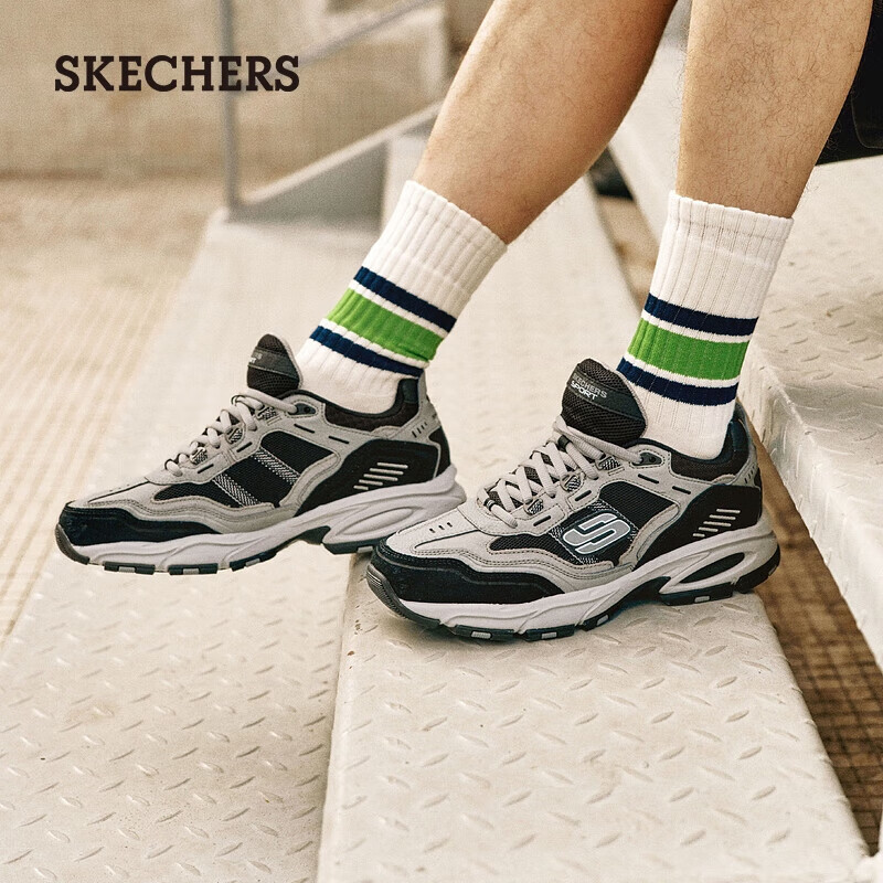 斯凯奇（Skechers）男鞋秋季复古潮流百搭运动鞋增高老爹鞋休闲鞋237067 木炭色/黑色/CCBK 41.5