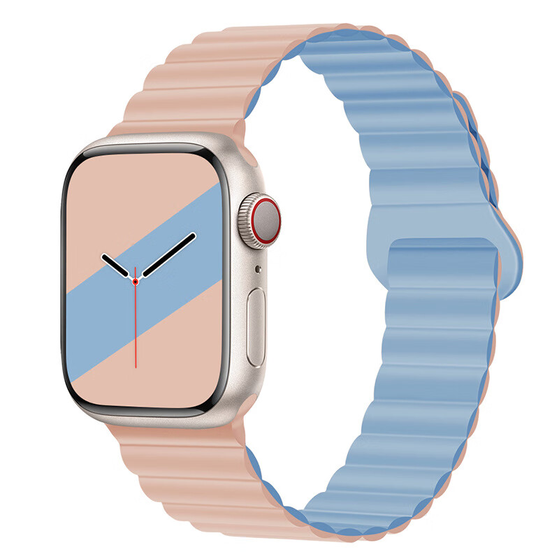 適用蘋果手表表帶appleiWatchs98se手表帶765ultra2矽膠磁吸表帯 粉砂配薄霧藍 42444549mm