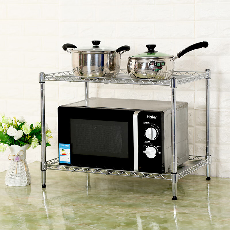 今诩厨房置物架双层微波炉架烤箱架不锈钢色金属收纳架多功能调料架子