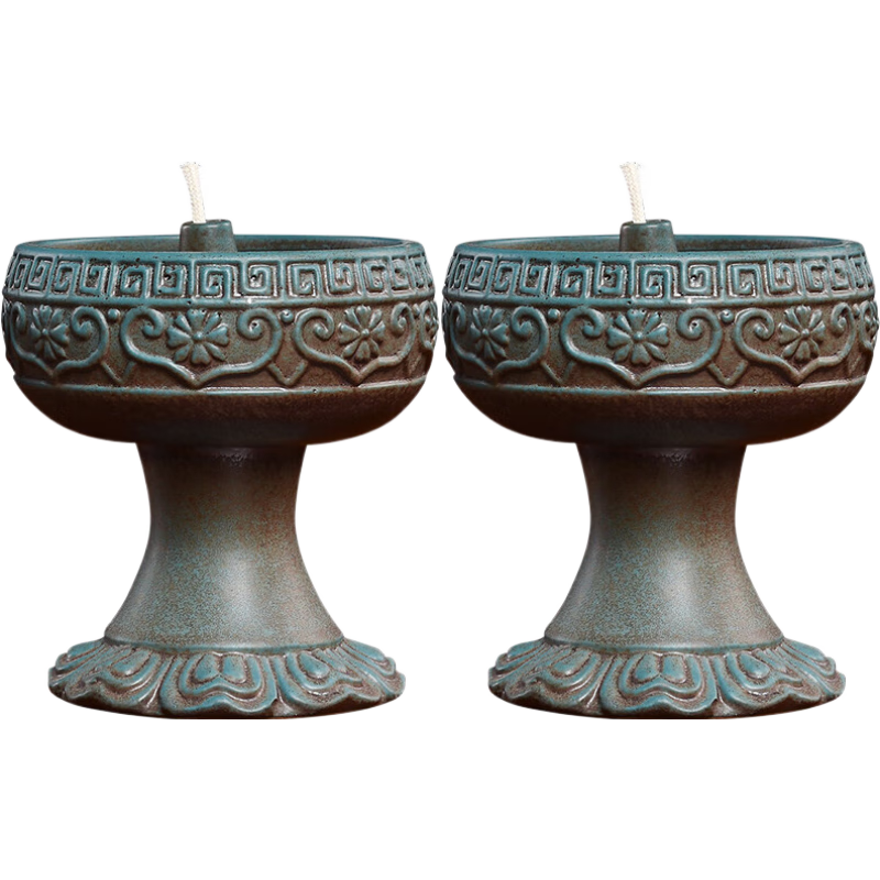 戴玉堂 陶瓷油燈供佛燈酥油燈燈盞復古家用佛前老式仿古長(cháng)明燈燈座佛燈 KD36-314C-2 中號油燈一對