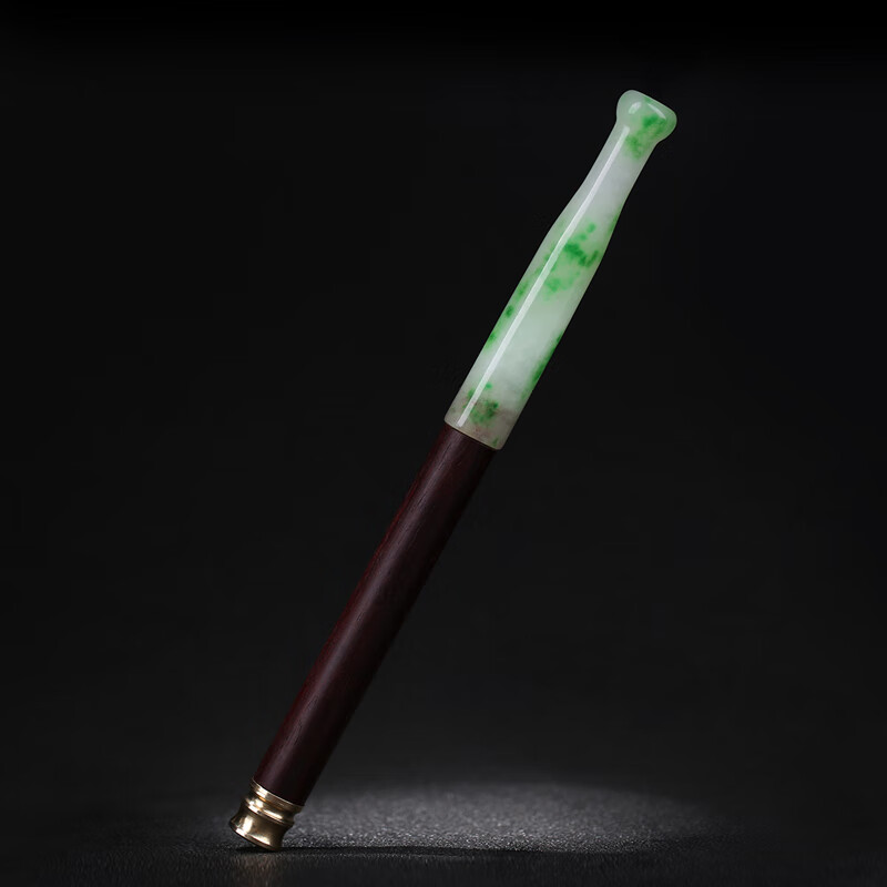 柒遇手工精选老料玉石长烟嘴男士设计老式传统血檀实木烟斗礼物 血