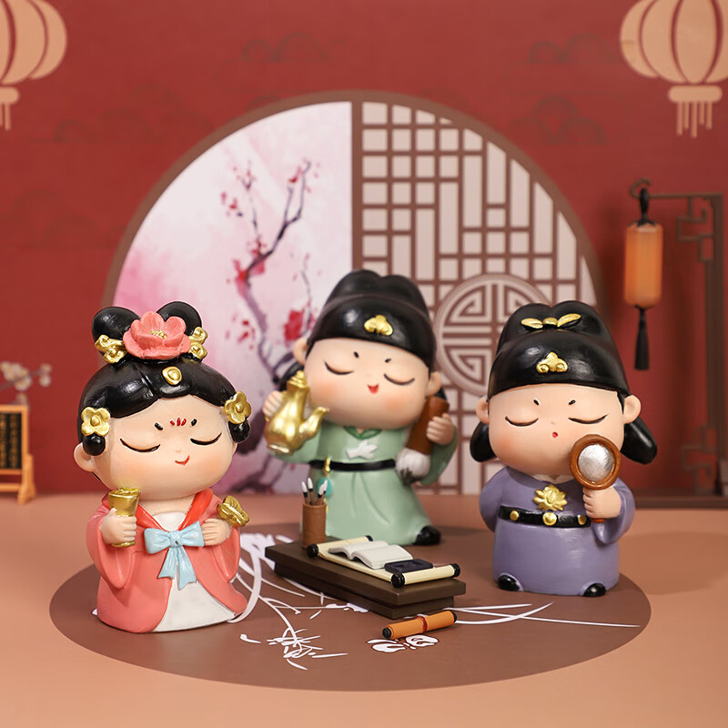 如果古风国潮小摆件创意装饰品办公桌面可爱仕女伴手礼送女生生日礼物 大唐盛世4个一套送礼袋