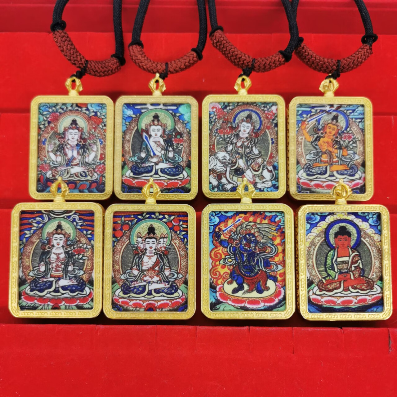 热贡十二生肖本命八大守护神唐卡吊坠西藏小唐卡嘎乌盒挂坠 金色千手