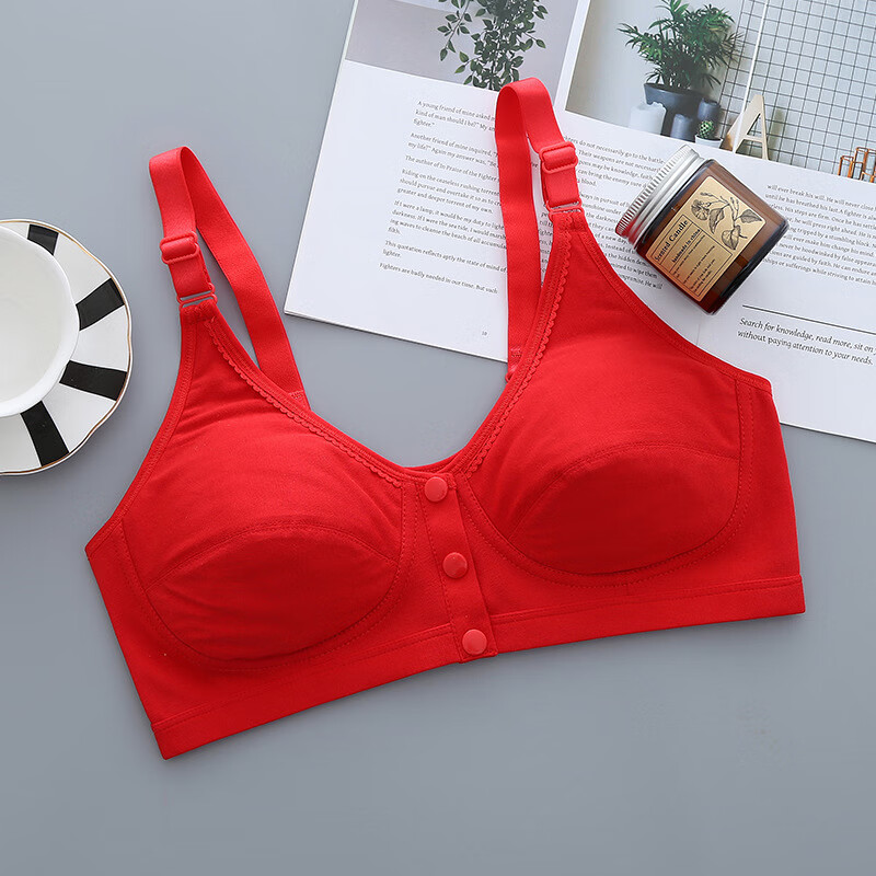 月桂兔本命年前开扣中老年背心透气大红色哺乳文胸可调节肩带中老年