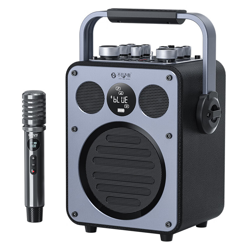 不见不散流浪者D5户外K歌直播音响礼物喇叭超重低音炮手提便携式麦克风一体家庭KTV广场舞蓝牙音箱高音质 雅典黑| 70W大功率+单麦版+16G U盘