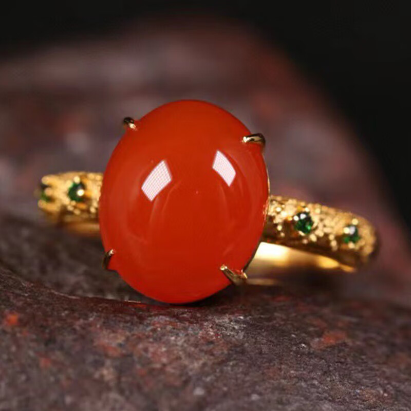 慈心缘 南红戒指18k金镶嵌 女戒指冰红蛋面送生日礼物11.3*9.3mm