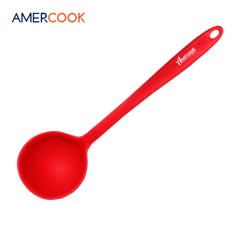 Amercook 硅胶锅铲煎锅不粘锅炒菜铲硅胶汤勺耐高温家用铲勺防烫不粘铲子 红色硅胶汤勺