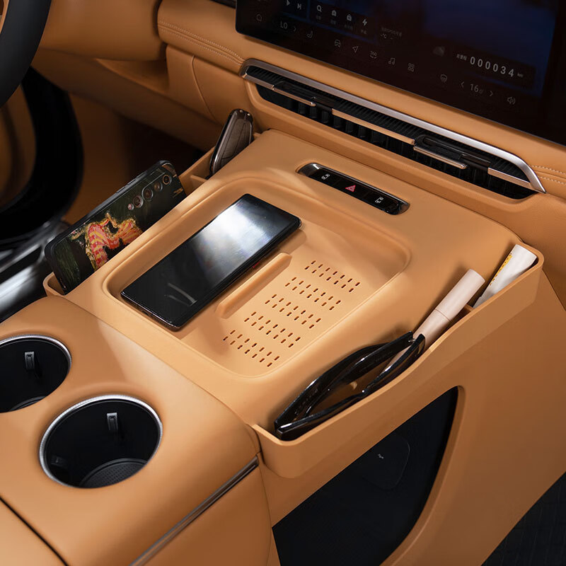 蓝速电适用25款岚图梦想家中控无线充硅胶垫防护水杯垫汽车内饰用品配件 25款梦想家无线充垫储物兜-驼棕