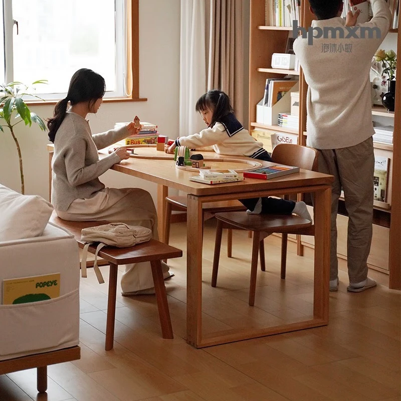 泡沫小敏（PAOMOXIAOMIN）北欧加厚实木餐桌日式家用小户型长桌樱桃木工作台大板桌 单桌+4把slow椅木面 1.6m