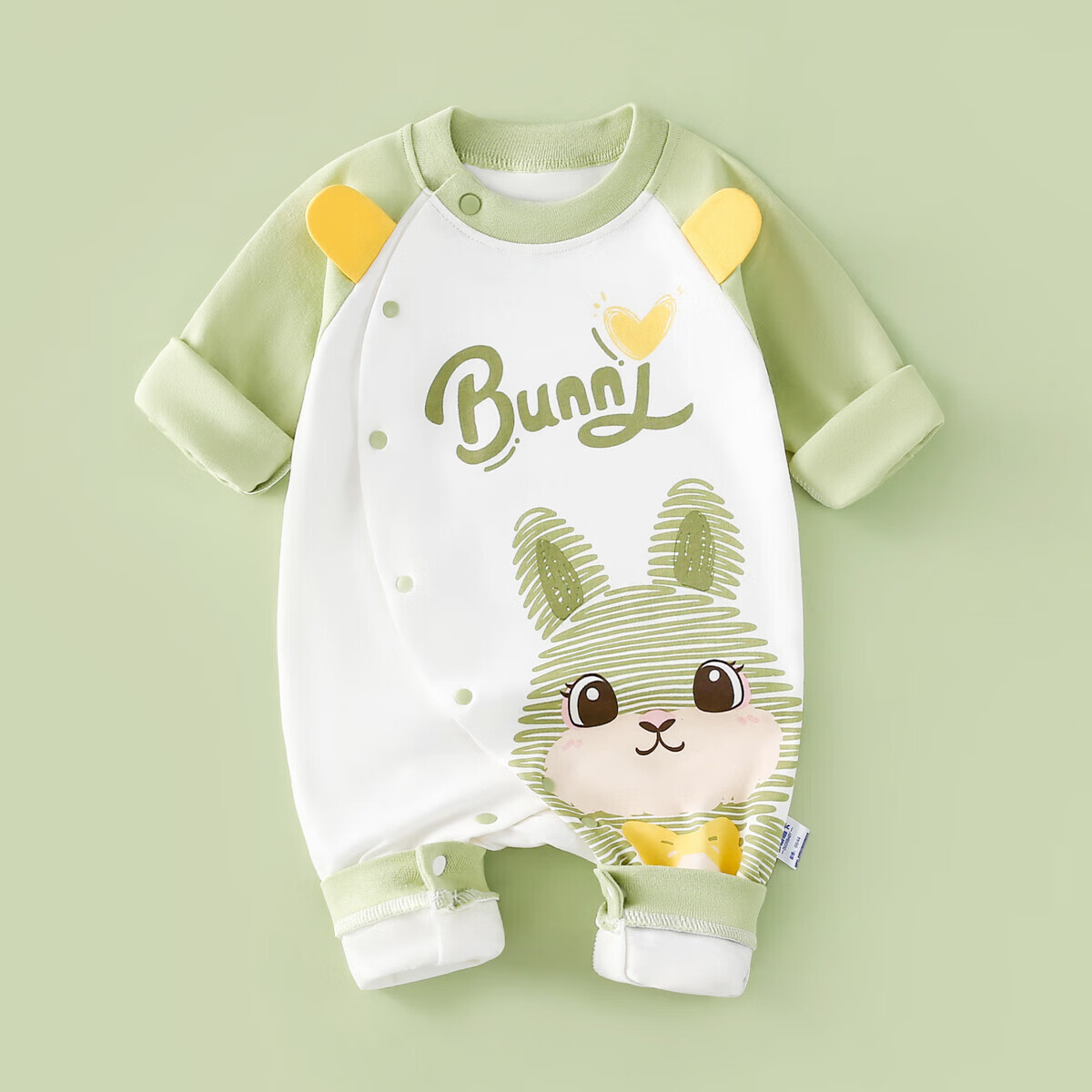 多嘻噜卡婴儿春装连体衣新生儿衣服男女童四季长袖哈衣 嫩绿线条兔子 59cm