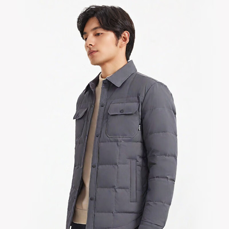 才子（TRIES）羽绒服男时尚翻领多口袋修身休闲简约易穿搭85%鸭绒保暖防水 灰色 L (170/88A)