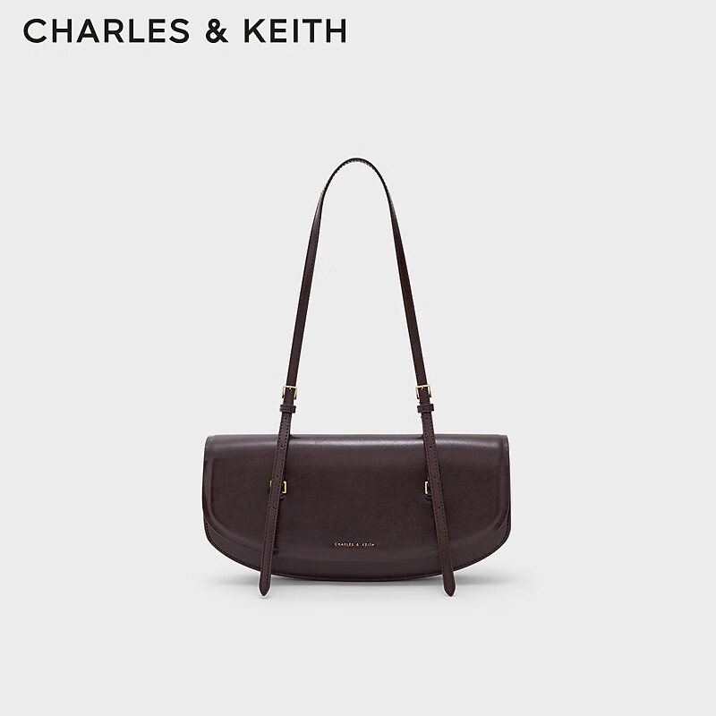 CHARLES&KEITH CK2-20781676-1女士复古翻盖单肩腋下包 Dark Oak深橡木色 S