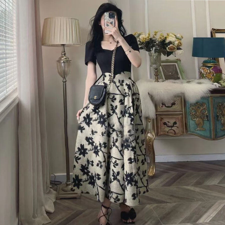 绅栩广州十三行连衣裙最新款2024夏季拼接国风长款a字大摆裙高端气质