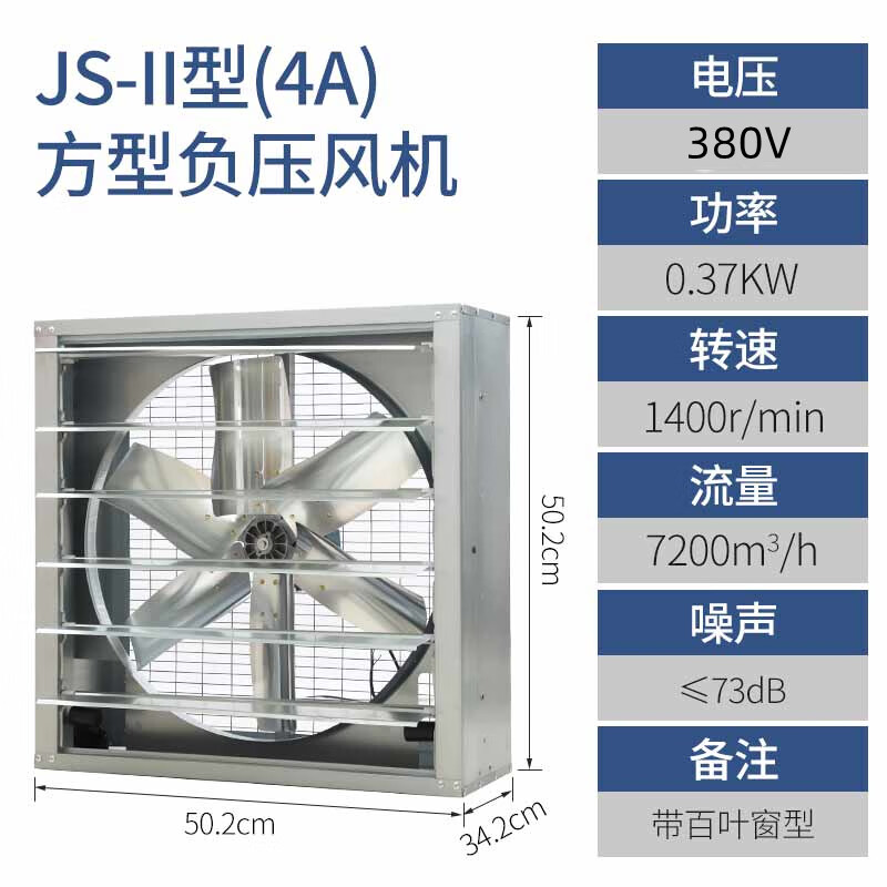 螺丝侠js-ii方形负压风机工业排风扇大功率养殖场排气扇380v 4a037kw
