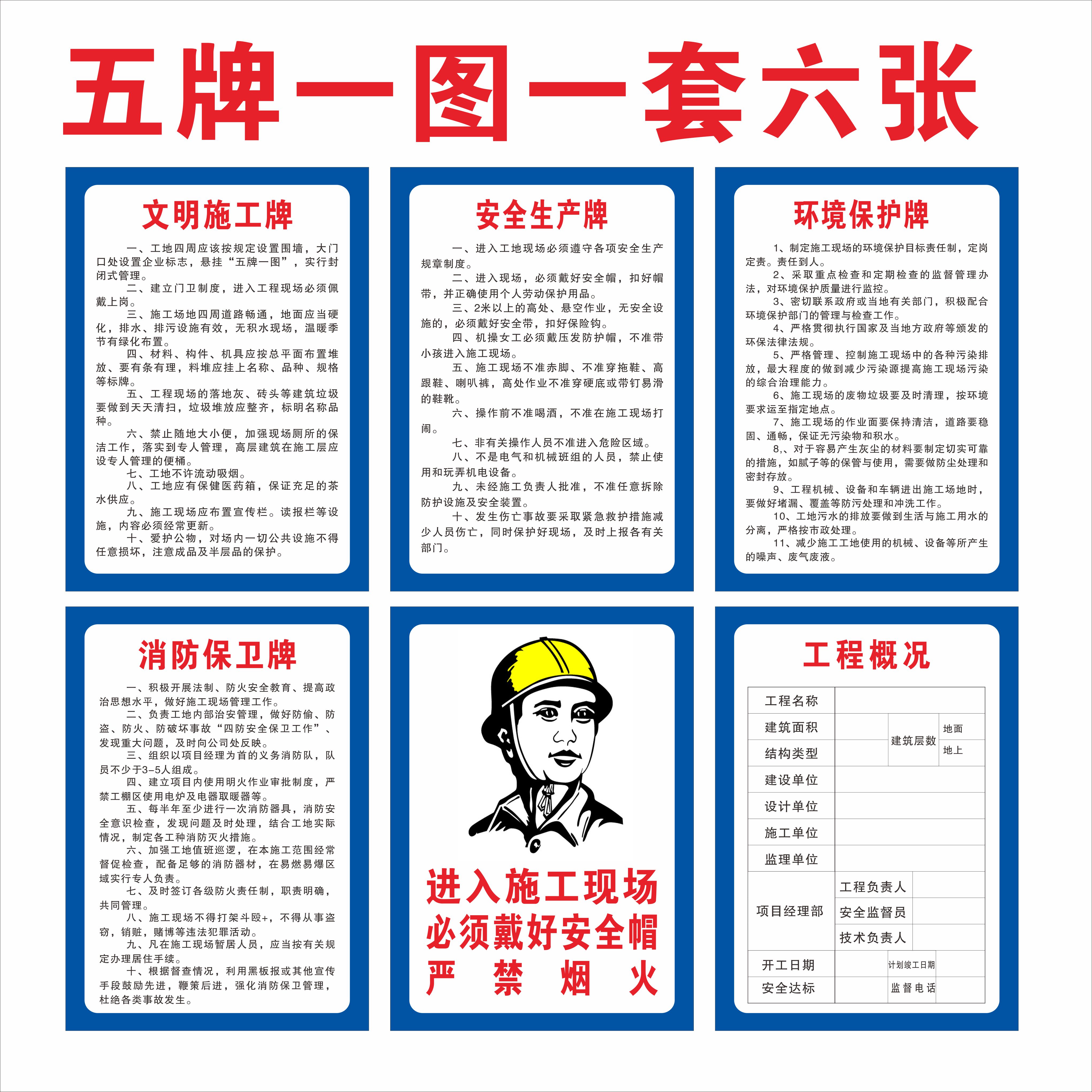 必须戴安全帽施工工地五牌一图安全生产牌工程概况图文明施工标牌 五