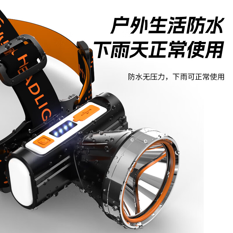 小野人头灯强光长续航户外便携钓鱼超亮工地登山赶海充电头戴式led小灯 强光小型爆亮头灯