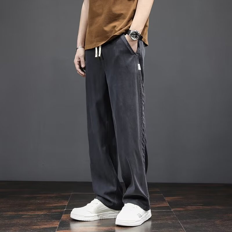 珂尔男装夏季薄款天丝牛仔裤男宽松直筒休闲阔腿裤男冰丝潮牌长裤