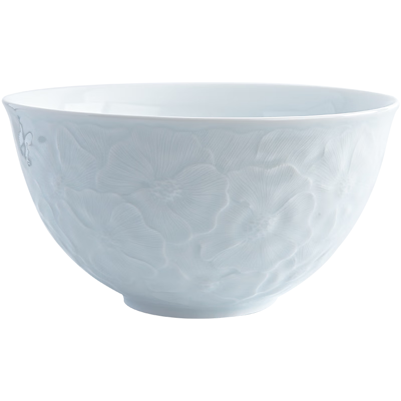 景德鎮(zhèn)官方高溫白瓷飯碗盛菜盤子大容量湯碗居家陶瓷餐具套裝簡約風(fēng)送禮 絲絲花語-9寸湯碗