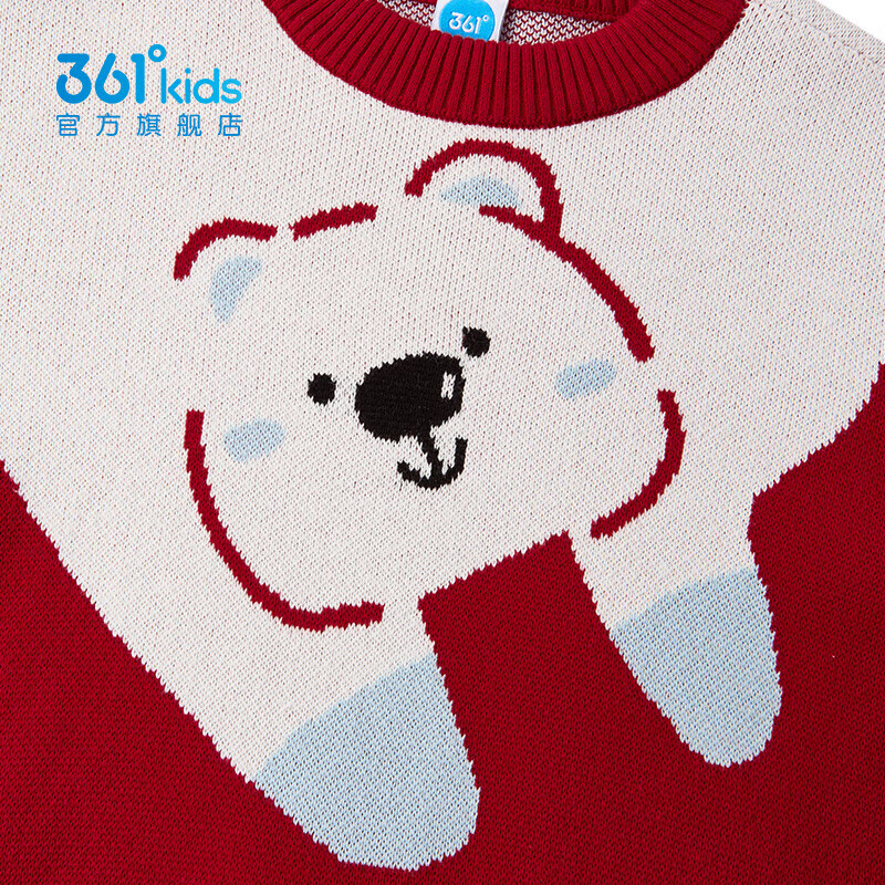 361°童装儿童圆领仿毛衫男女童冬季新款小童时尚保暖童趣毛衣 海港红 101cm