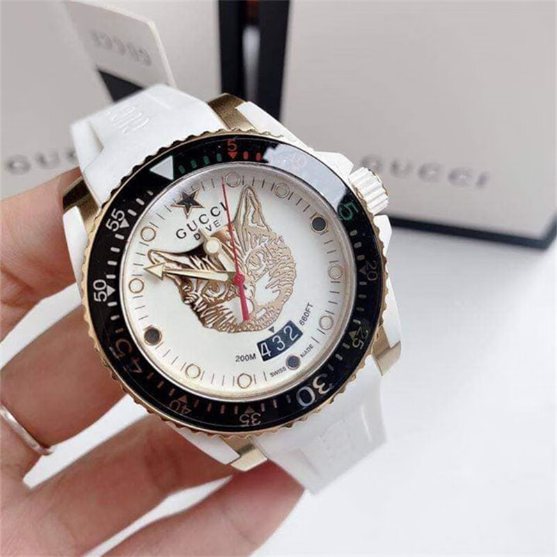 古驰(gucci)手表dive 新款时尚猫头大表盘潜水夜光男女石英表 七夕