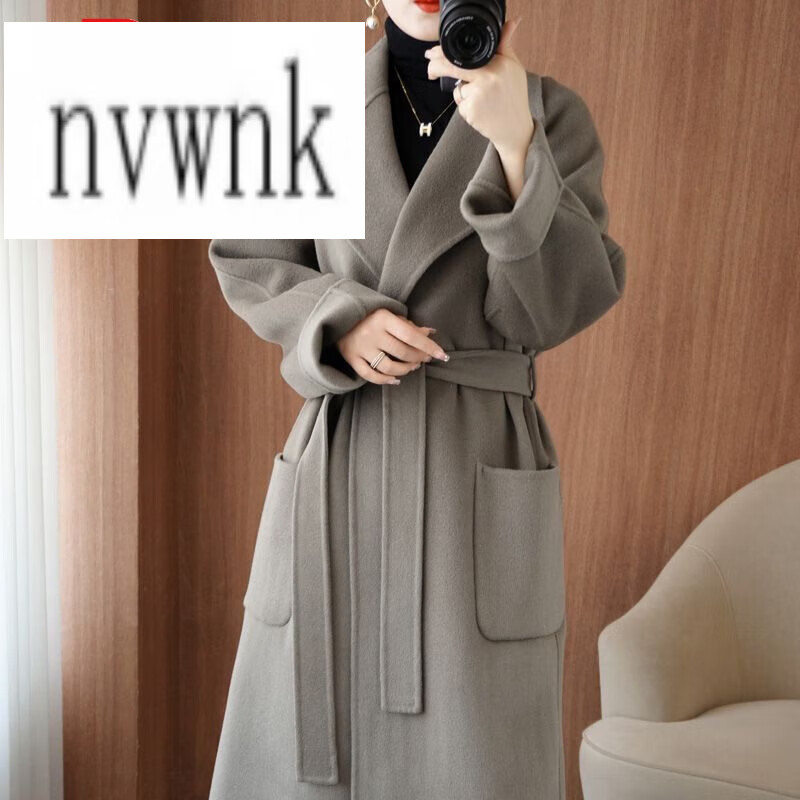 NVWNK羊绒大衣女100%双面绒品牌2023冬季新款高端轻奢中长款毛呢子外套 灰驼色奢华高端气质 XS 80-98斤