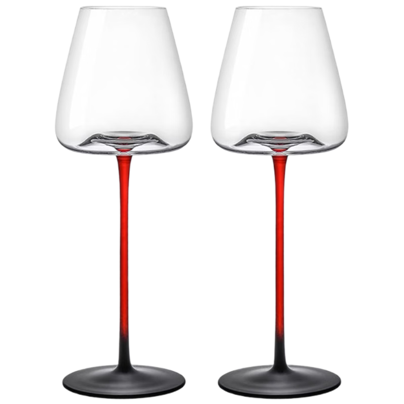 CLITON紅酒杯家用高腳杯水晶玻璃杯葡萄酒杯彩桿杯黑底紅桿2只裝CL-JB25