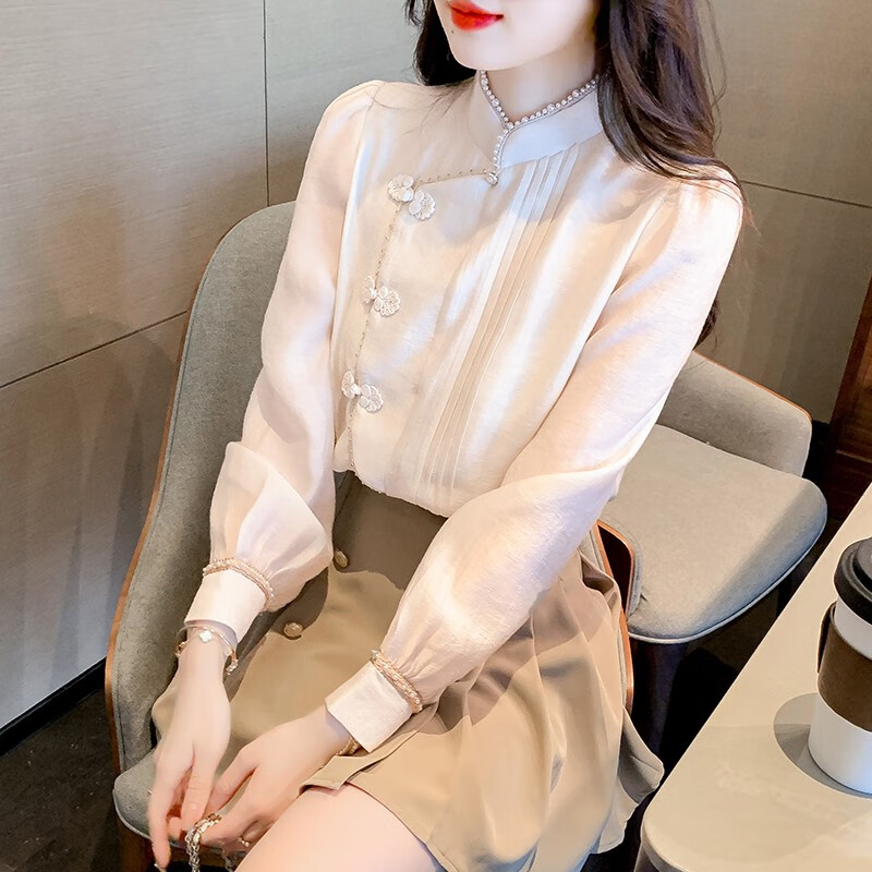 灵妙感新中式盘扣长袖衬衫女高级感国风雪纺上衣2024年新款春款女装