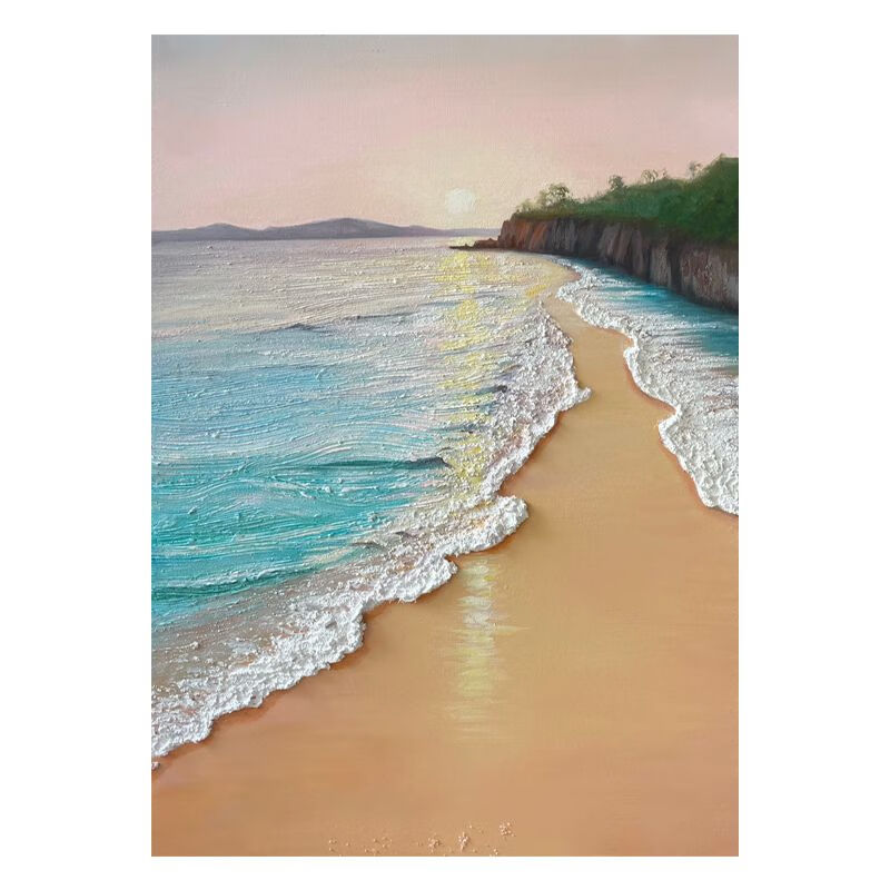 dyqt大海风景客厅装饰画海浪沙滩肌理手绘油画玄关走廊石英砂日出挂画