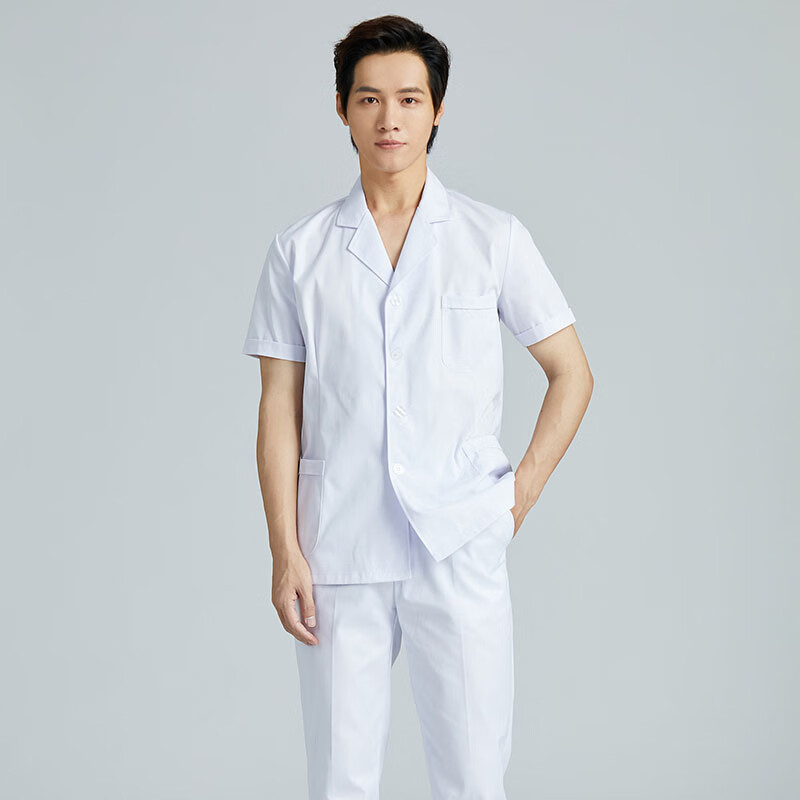 盛束男护士服全套分体套装白大褂款立领一套口腔牙科工作 男白色西服