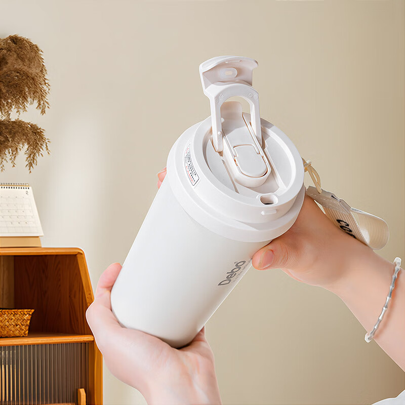 Debo徳铂保温杯咖啡杯316不锈钢保温保冷便携杯 米白色