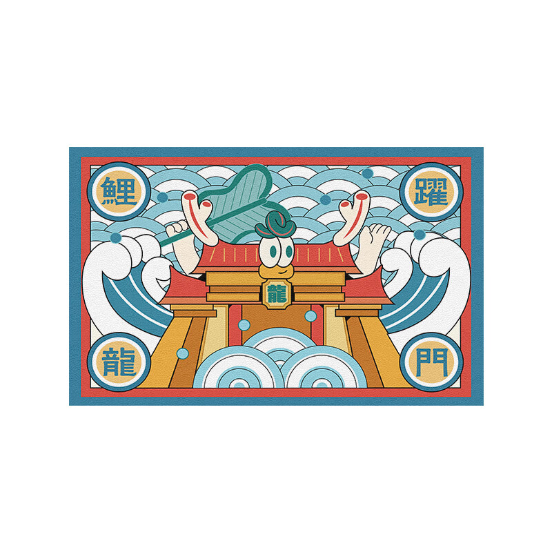 新年浴室地垫卡通国潮龙年速干吸水卫生间厕所 洗跃龙门 4060cm