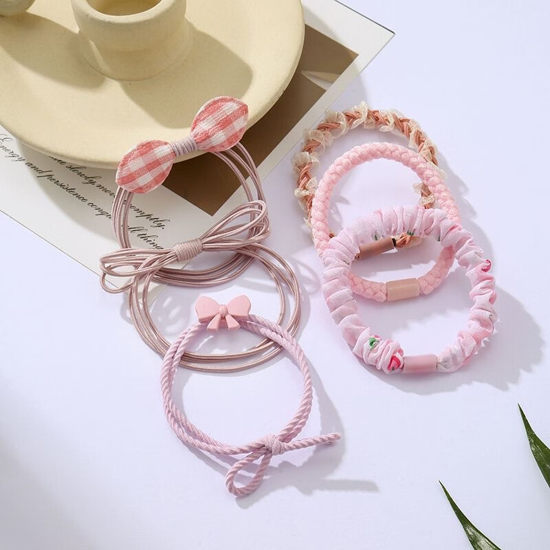 夏天ins清新组合头绳女孩高颜值6件套发圈学生森系气质高马尾发饰 粉色