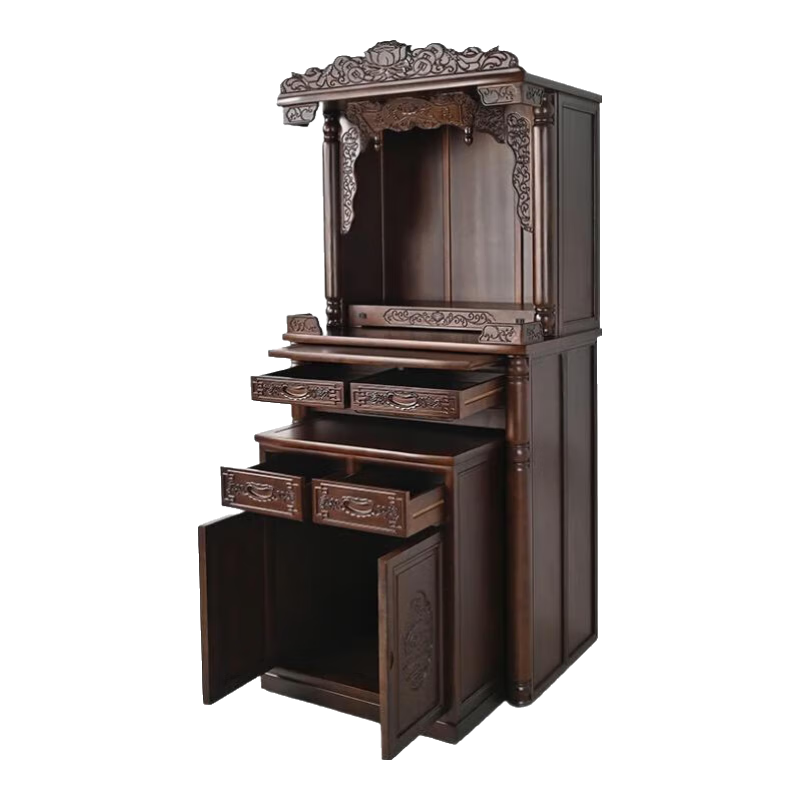 吉旺來(lái)佛龕立柜供桌家用供神桌供祖先柜簡(jiǎn)約大氣雕花實(shí)木神臺神龕開(kāi)業(yè)升遷財神供柜新居喬遷菩薩香案神明桌 胡桃色（尺碼不同，樣式不同，詳情為主） 68規格【68*48*188厘米】
