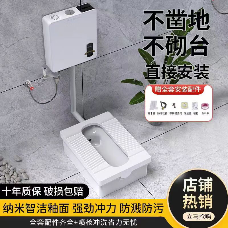 totobeat家用陶瓷蹲便器免砌台免挖坑防臭蹲坑冲水箱套装蹲厕大便器