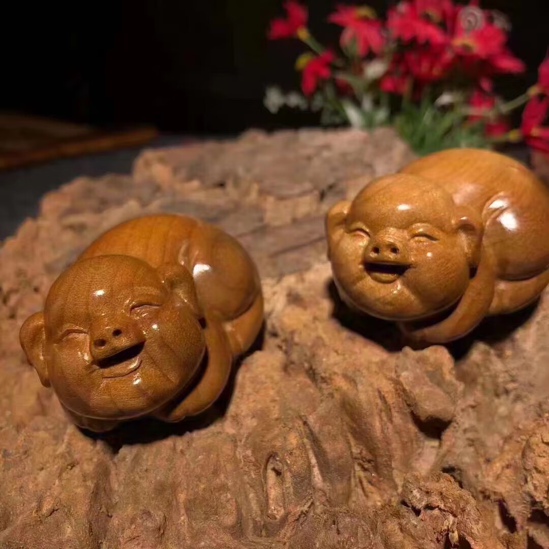 小葉楨楠金絲楠木雕十二生肖豬手把件小擺件陰沉木木質(zhì)豬禮物 老料發(fā)財(cái)豬一對(duì)