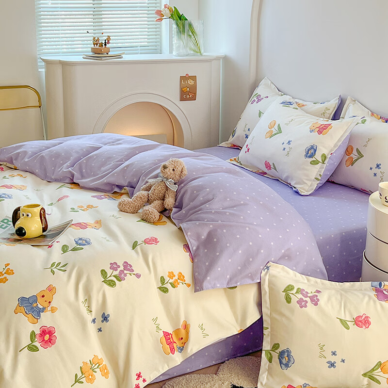 羽匠加厚磨毛小清新印花四件套学生宿舍套件家用床单柔软四件套秋冬季 彼得兔 床单款 （被套200*230cm）四件套