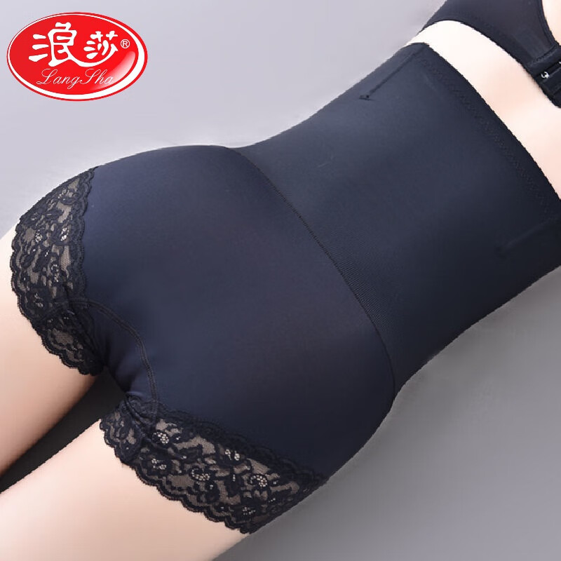 浪莎（LangSha）塑身三角內褲女檔高腰強力收腹褲負離子顯瘦束腰收跨提臀褲子 黑色 L
