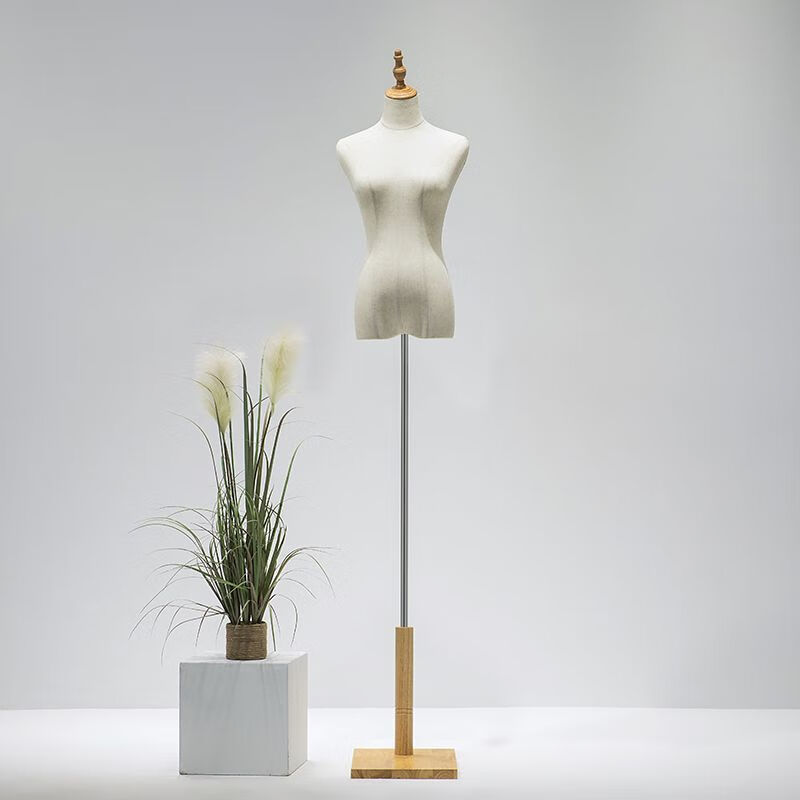 璃閣 服裝店韓版模特女道具櫥窗半身人體婚紗模特人臺(tái)架子展示架 木色方板 針織白棉款純白色