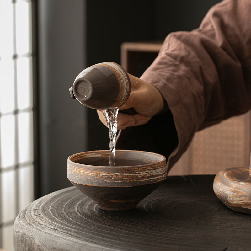 功夫茶道配件陶瓷茶杯洗 禅意 日式花道粗陶插花器杯洗 300ml