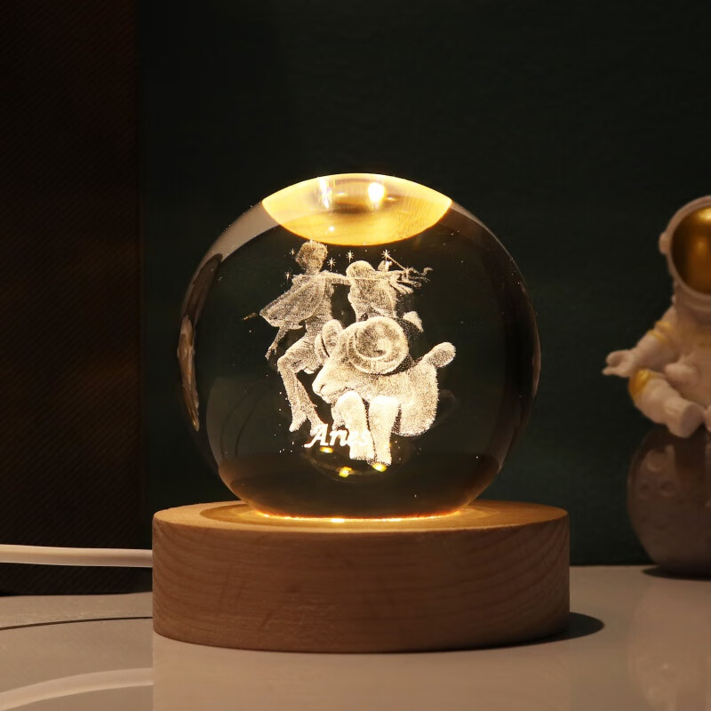 球装饰摆件女友生日礼物夜灯情侣狮子座毕业 6cm白羊座 实木灯座 礼盒