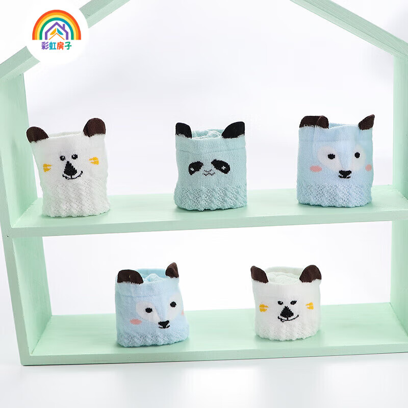 彩虹房子婴儿防蚊袜夏季薄款宝宝透气中筒袜卡通耳朵过膝儿童袜子 防蚊袜随机 3双 8月-2岁 (M) （适合脚长11-15CM）