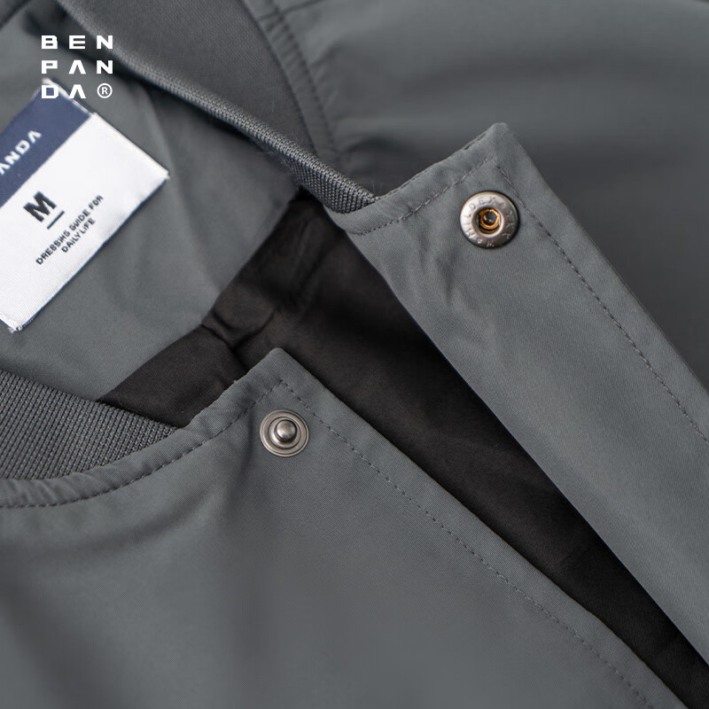 熊猫·本（ben.panda）夹克男新款春季美式复古休闲百搭潮流撞色情侣款棒球服外套 深灰色 XL