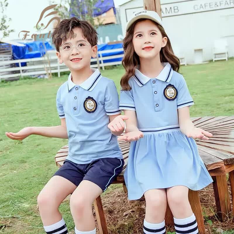 服夏装小学生校服夏季短袖套装英伦儿童班服毕业照服 湖蓝色夏季男款