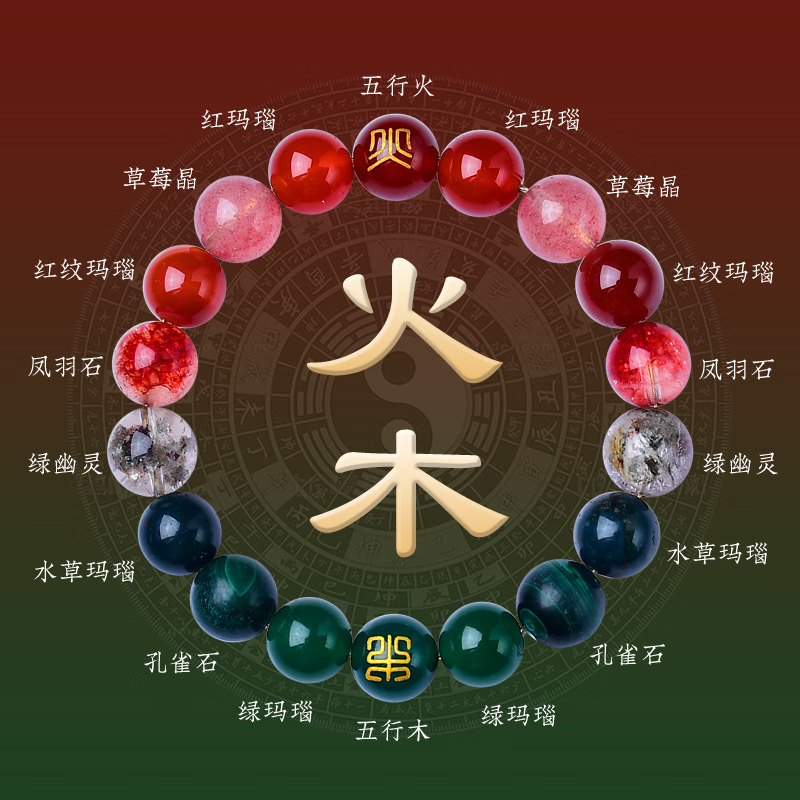 龙虎山发货五行补缺喜用金水金土水木火磁场平衡手链红玛瑙手串珠 祝福款 手串【木火】五行缺木火