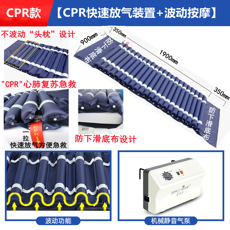 防褥瘡氣床墊家用波動(dòng)按摩氣床快速放氣老人臥床護理墊 T02A深藍色(CPR快速放氣)+ 【升級氣泵】