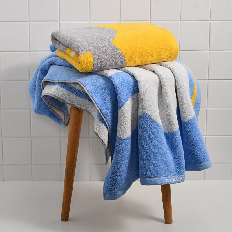 洁丽雅（Grace） 浴巾纯棉儿童卡通男女全棉大浴巾洗澡巾加厚吸水裹身巾 蓝色一条