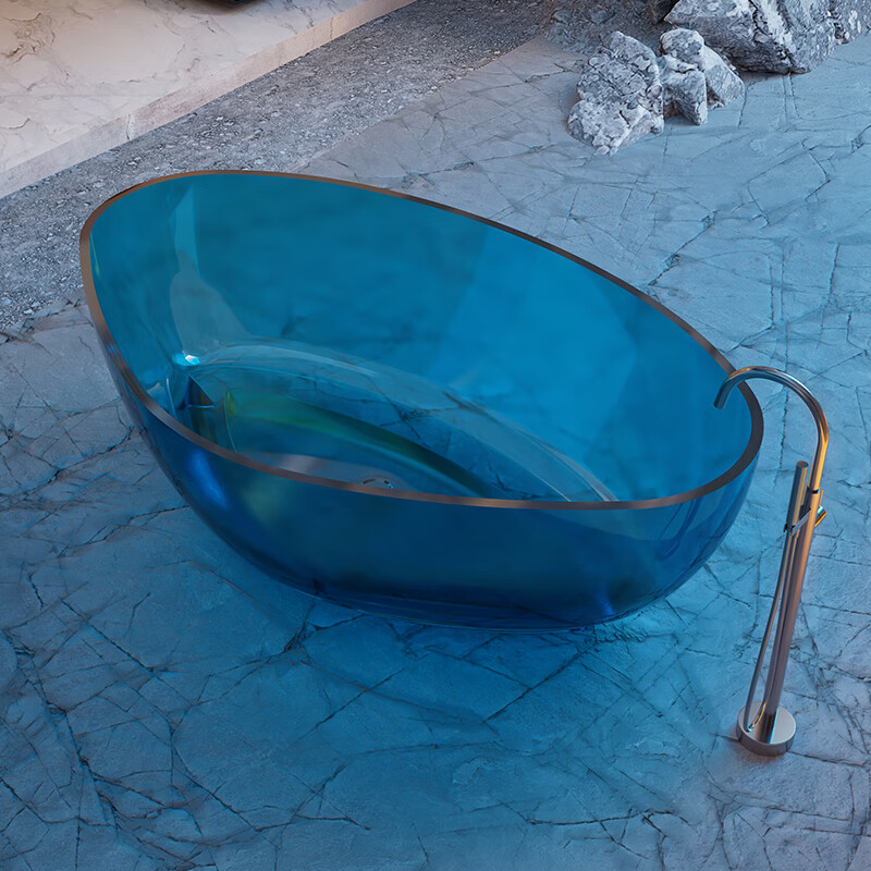 特拉维尔异形透明树脂浴缸酒店民宿家用水晶玻璃双人情侣浴缸 星空蓝 1.8m