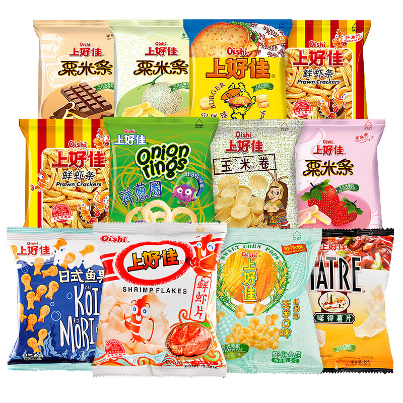 上好佳鲜虾片薯片小装休闲膨化小吃儿童节分享小零食品 【100包】口味