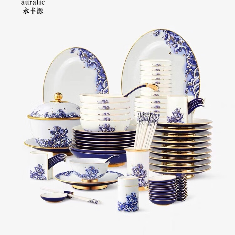 国瓷永丰源先生瓷海上明珠91头餐具套装豪华餐具碗盘碟家用整套